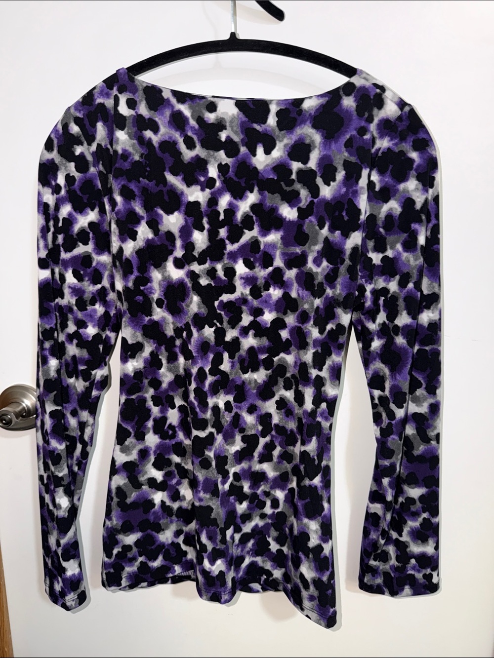Chaus Purple and Black Leopard-Print Draped Long Sleeve Top - Picture 5 of 8